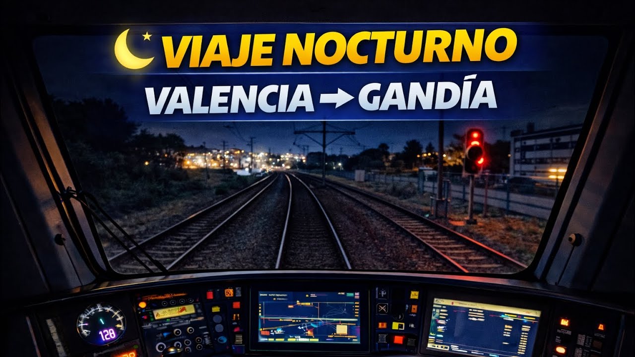 De VALENCIA NORD a GANDÍA en CABINA de TREN 🌙🚆 Ruta nocturna completa