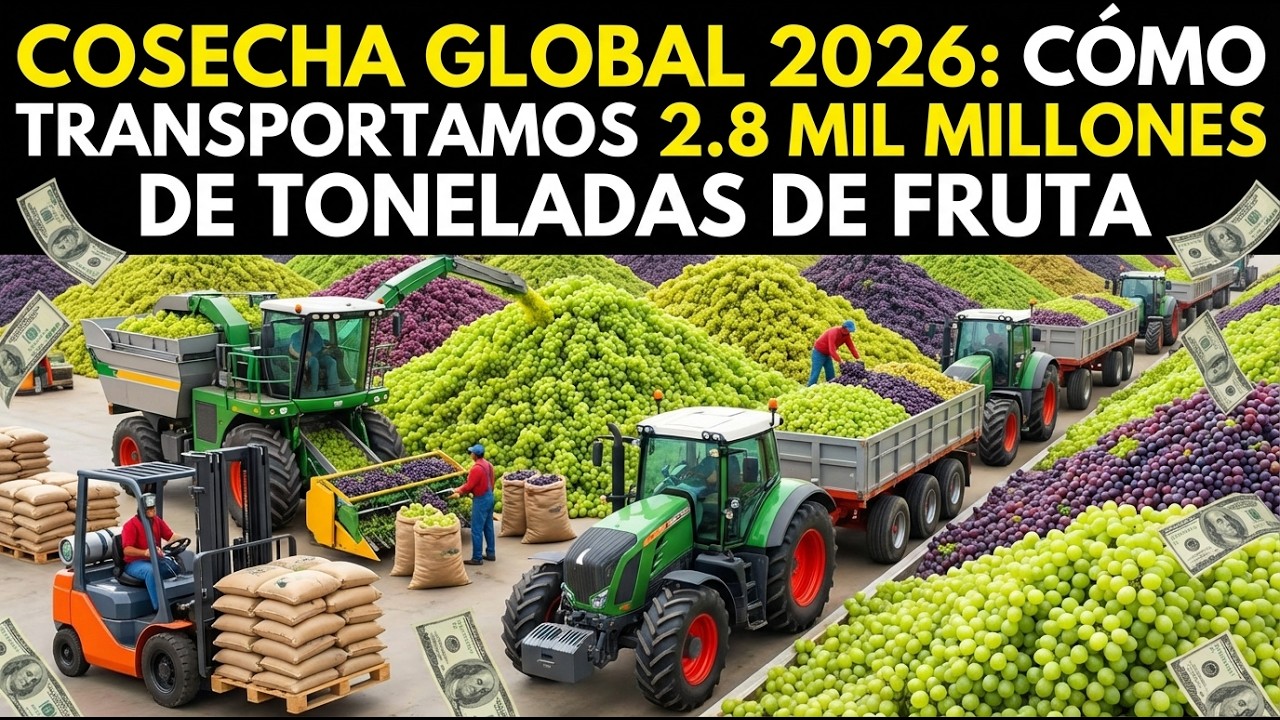 COSECHA GLOBAL del 2026: COMO los agricultores TRANSPORTAN 2.800 millones de toneladas de frutas