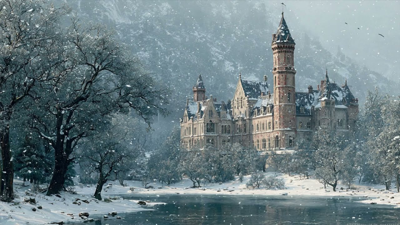 Snowy Medieval Ambience ❄️🏰 Peaceful Stream | Snowy Castle | Relaxing Winter Fantasy Music
