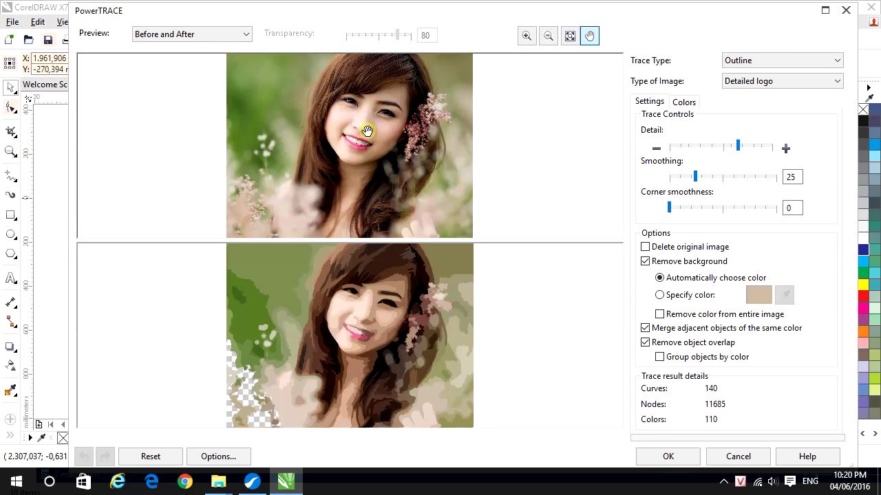 Tự học Corel - 8/40 Chuyển ảnh bitmap th&agrave;nh vector (Outline Trace)