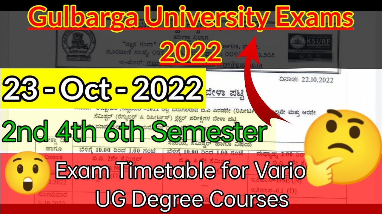Exam Timetable for various UG Degree Courses Gulbarga University CBCS 23 October 2022