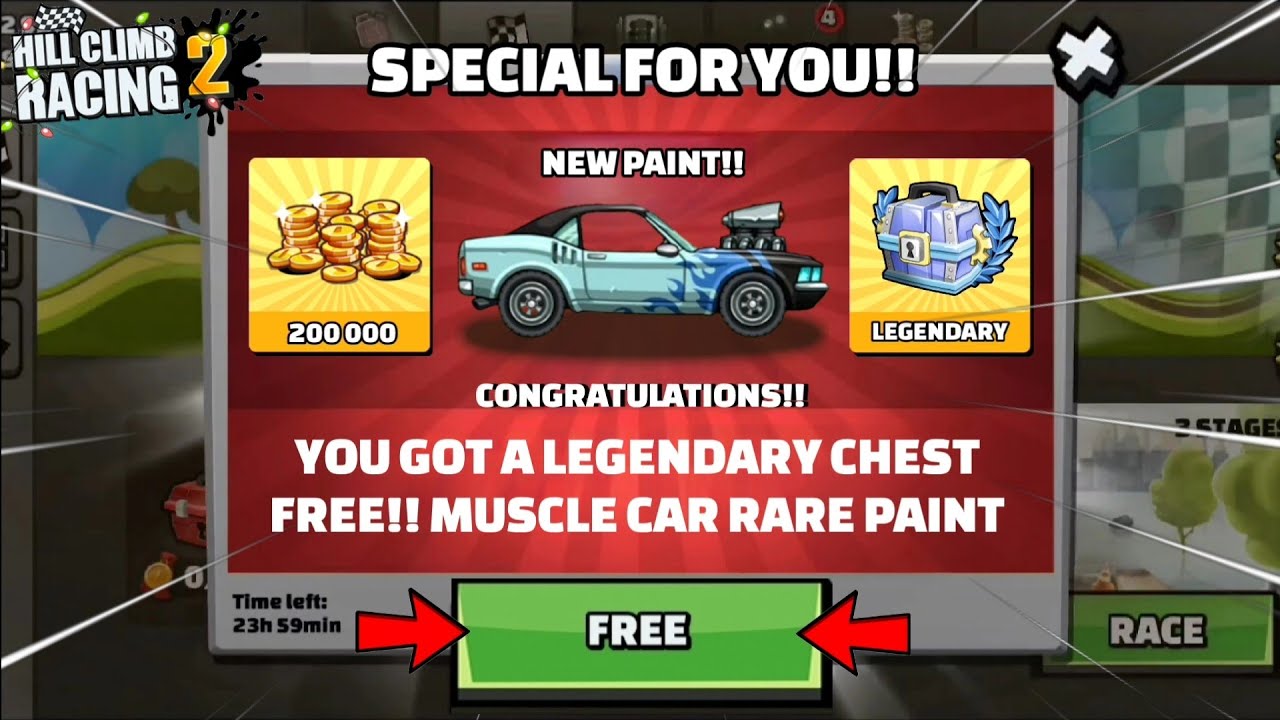 😍FREE!! I Got Muscle Car Paint in Legendary Chest | CANYONEER 12 | Hill Climb Racing 2