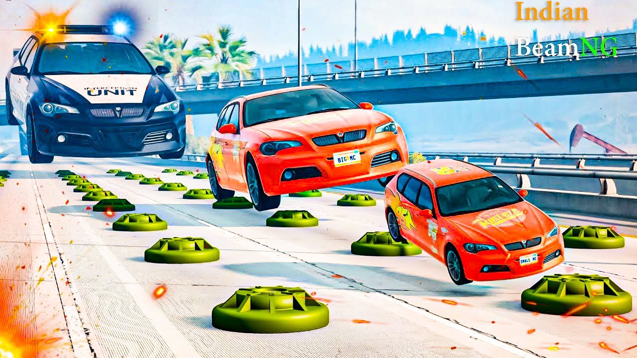 Big And Small Police Car Vs Mining Bomb Survival Test - Cars vs Mining Bomb - BeamNG.drive
