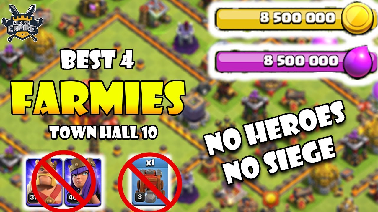 Best 4 Farming Attack Strategies Without Heroes And Siege For Th10 | Th10 Farming Without Heroes