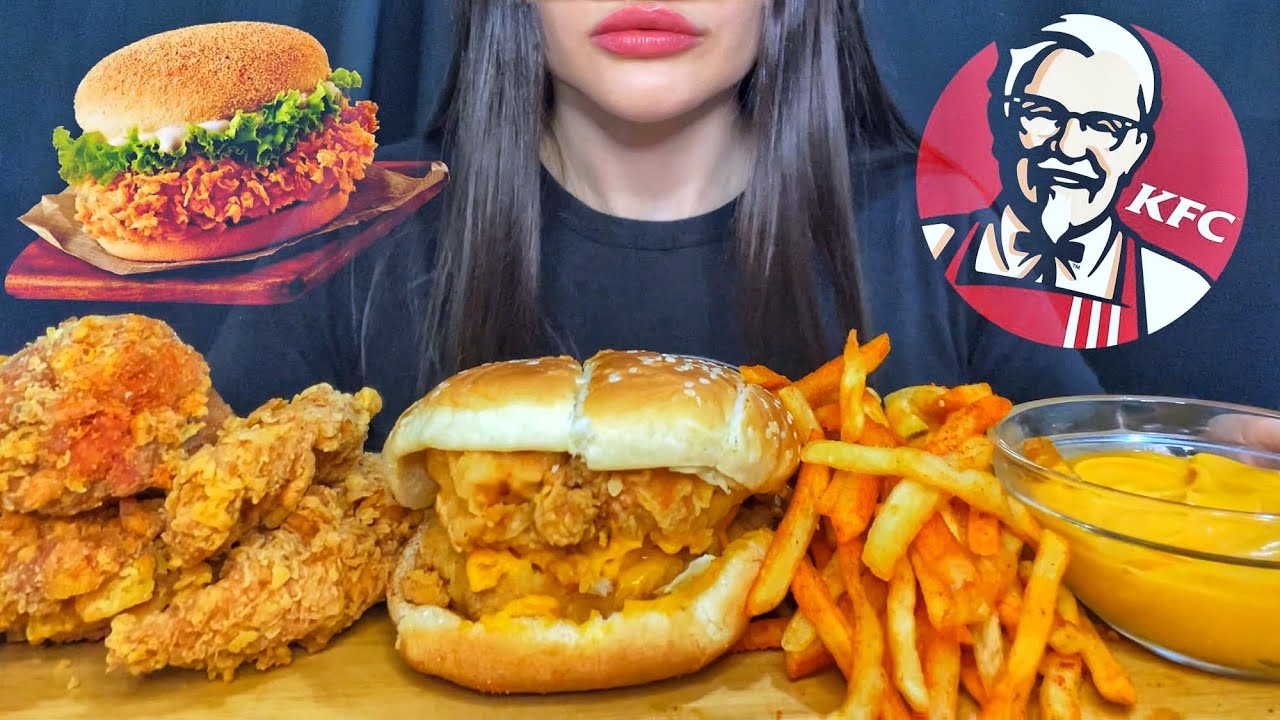 ASMR KFC MUKBANG (No Talking) EATING CHICKEN BURGER + SPICY FRIES