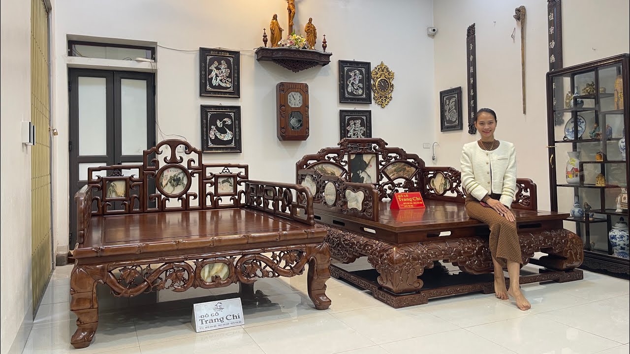 Mẫu Giường Ba Thành Gỗ Gõ Lối Tàu Cực Đẹp