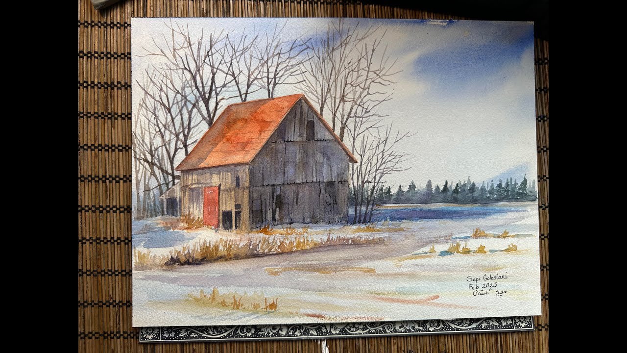 Old Barn in Watercolor by Sepi Gol Art