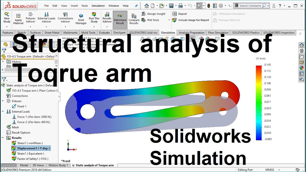 Solidworks Simulation 164| Structural analysis of a torque arm