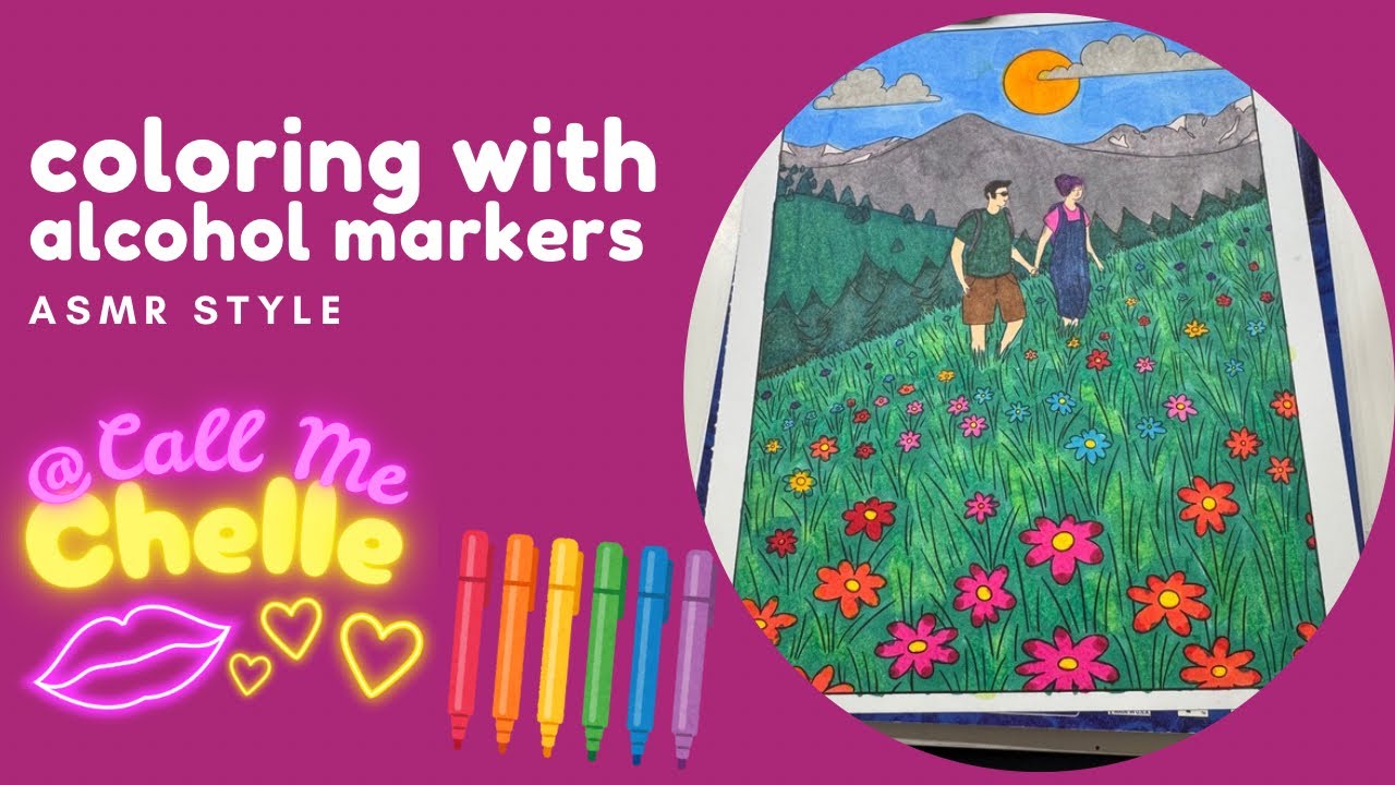 ASMR Style Coloring With Alcohol Markers, No Talking, Light Music, Marker Sounds