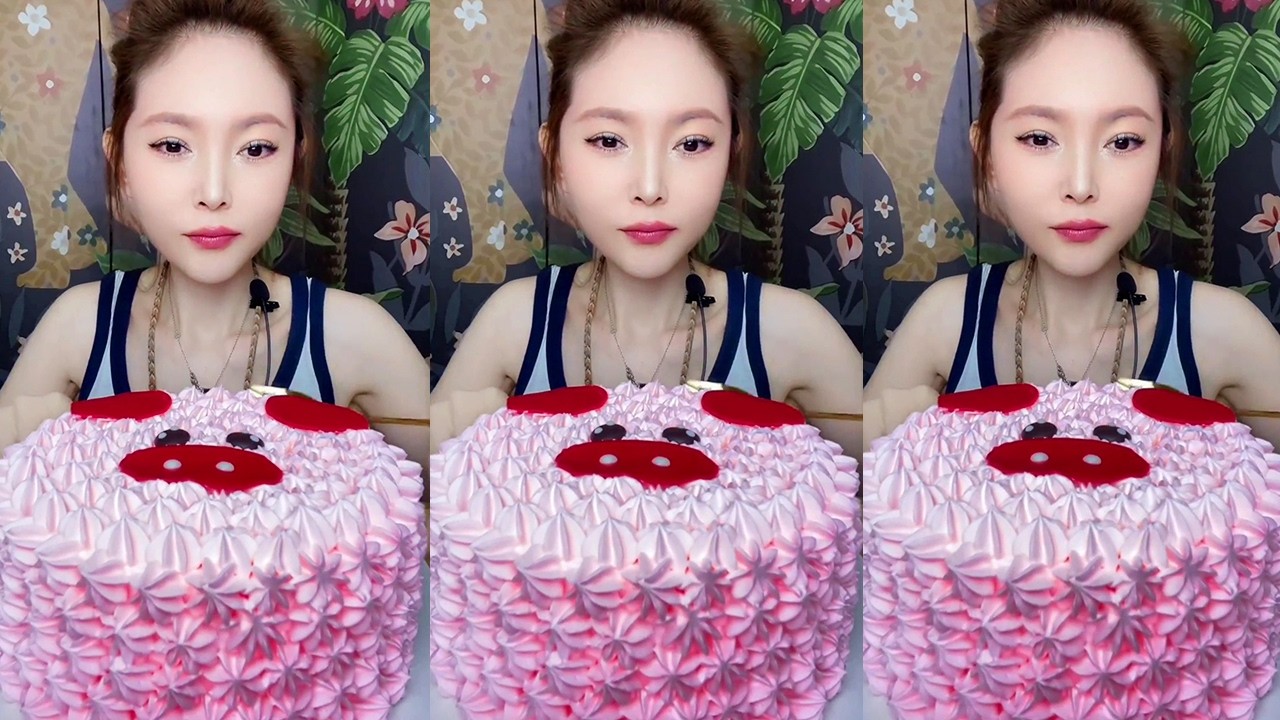 ASMR | The 6-inch vegetable cream pig cake is so cute!#cake #kwai #mukbang #cakeeatingshow