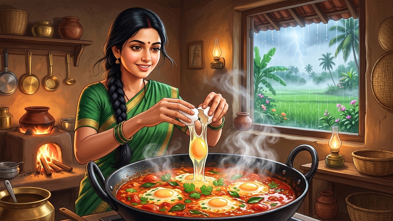 1990s Rainy Indian Village 🌧️  Cozy Monsoon Kitchen Routine  Ghibli Style ASMR