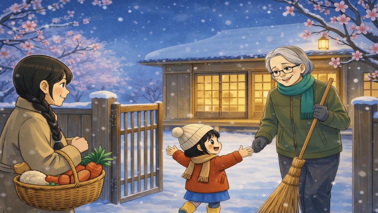 Snowy Village Festival in Winter  Roasted Chicken & Cozy Life Ghibli Style ASMR