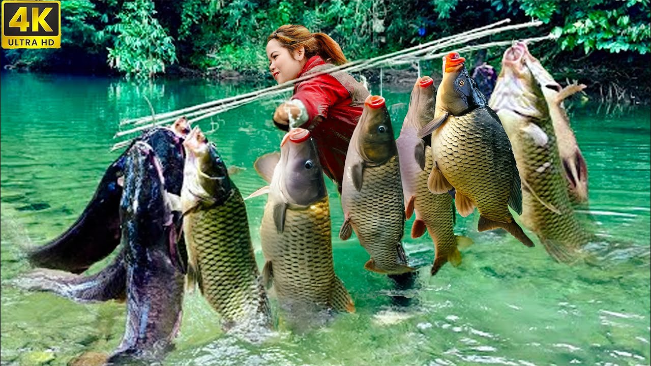 How to Catch Giant River Fish to Sell at the Market - Traditional Steamed Fish Cooking!