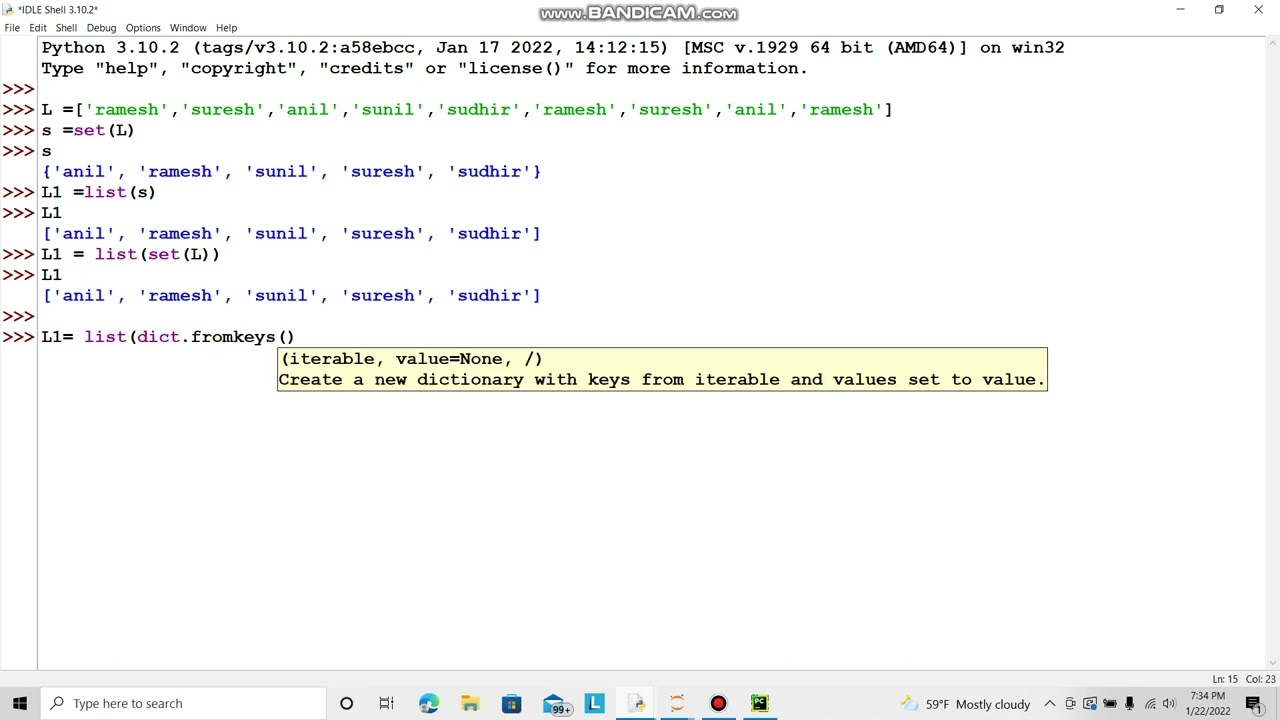 Python programming : reveiw list to set ,set to list conversion
