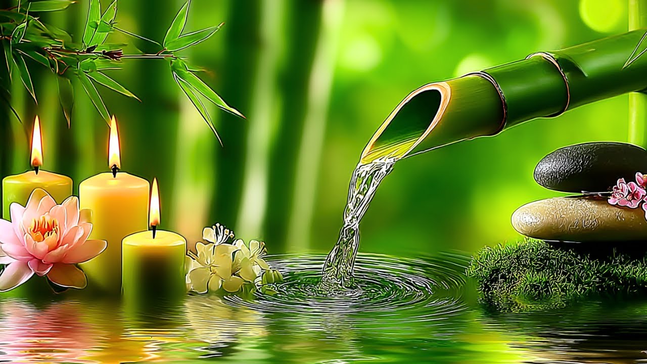 Calm Piano + Bamboo Fountain Flow 🍃 Zen Background for Meditation, Spa, Reading & Sleep