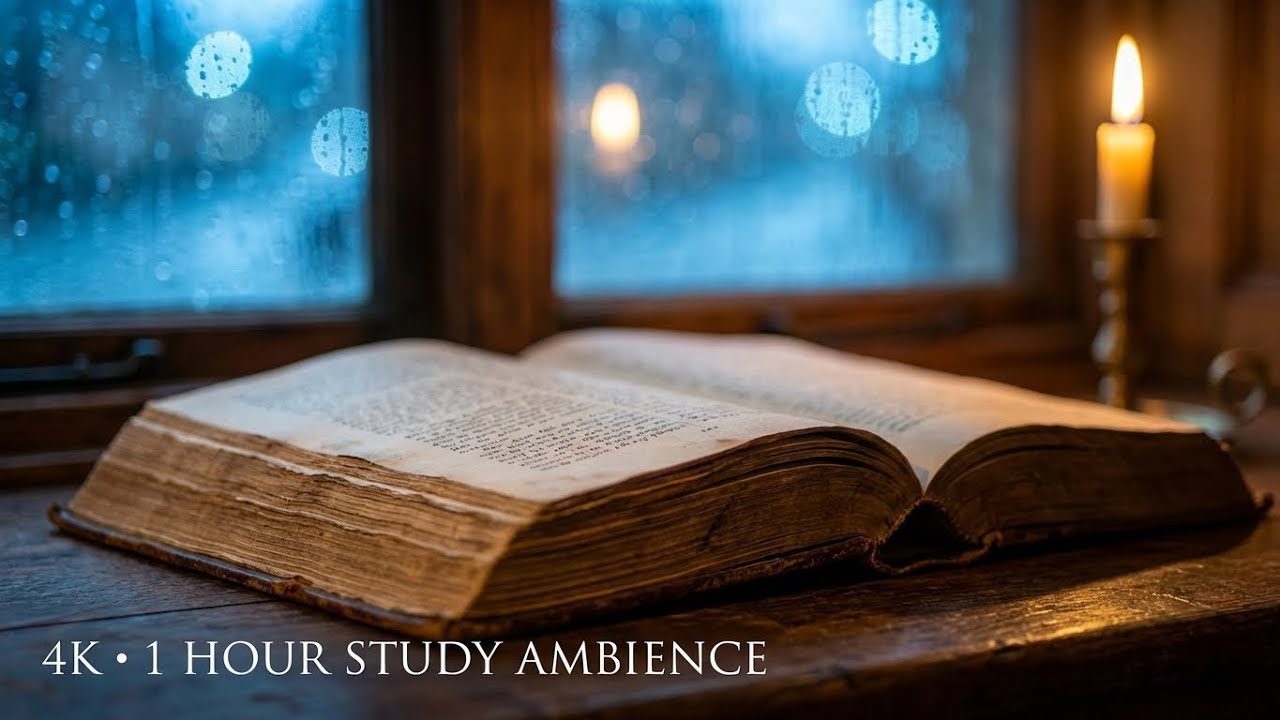 Rainy Library Ambience 📖 Cozy Study LoFi  for Focus (1 Hour 4k)