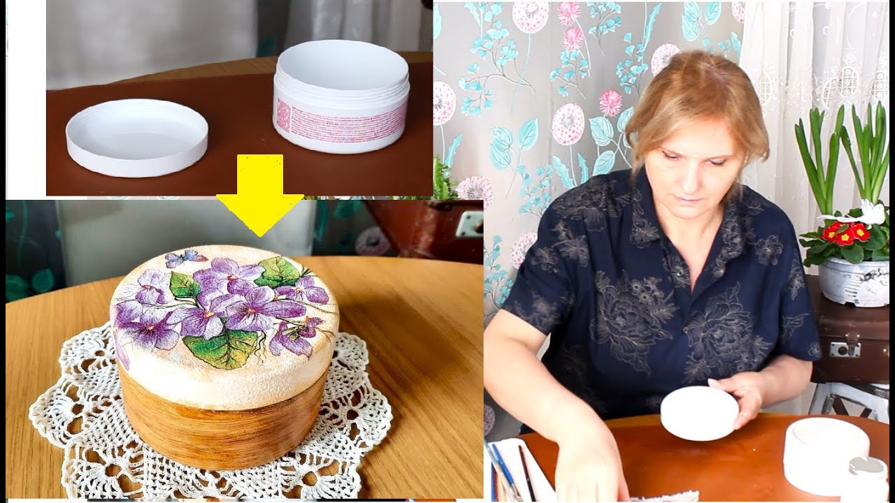 DIY Wonderful Transformation plastic box  Decoupage Tutorial. Subtitles