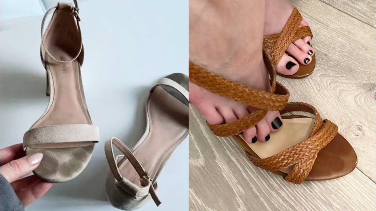 Footprints of flat sandals and open toe heels