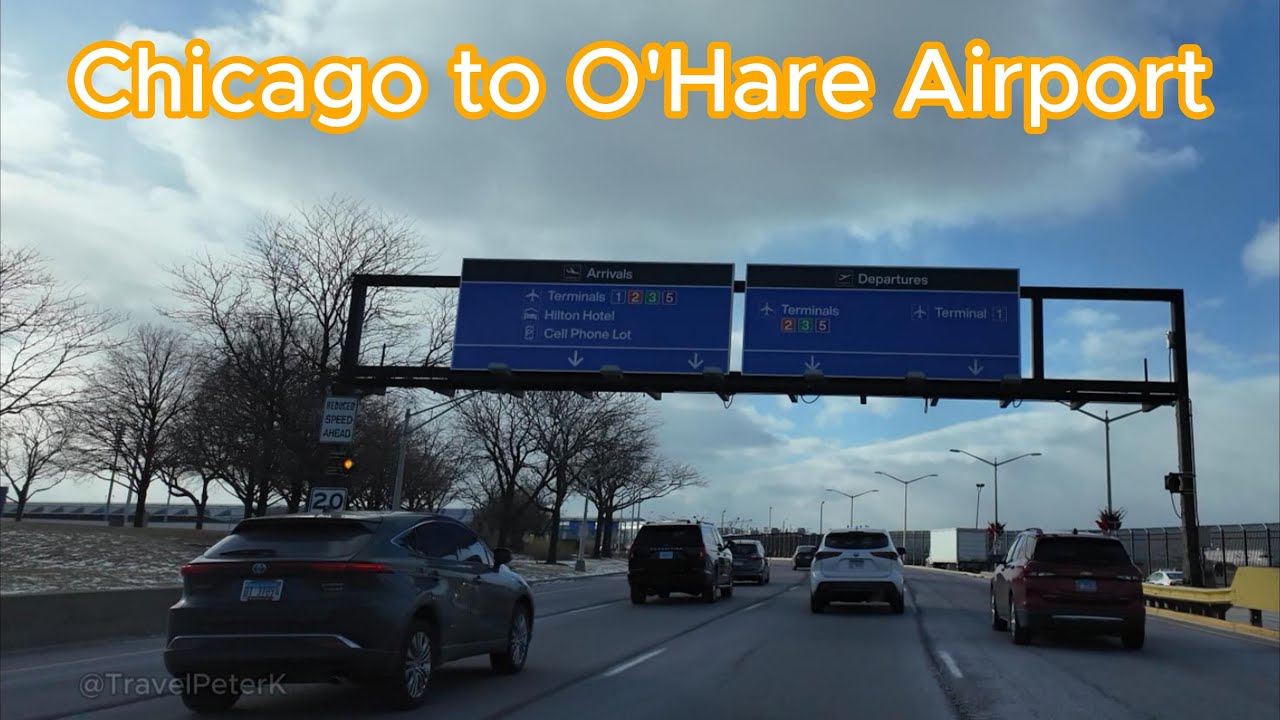 Driving from Chicago Loop to Chicago O'Hare Airport Terminal 1, 2  & 3 via I-90 W Expressway