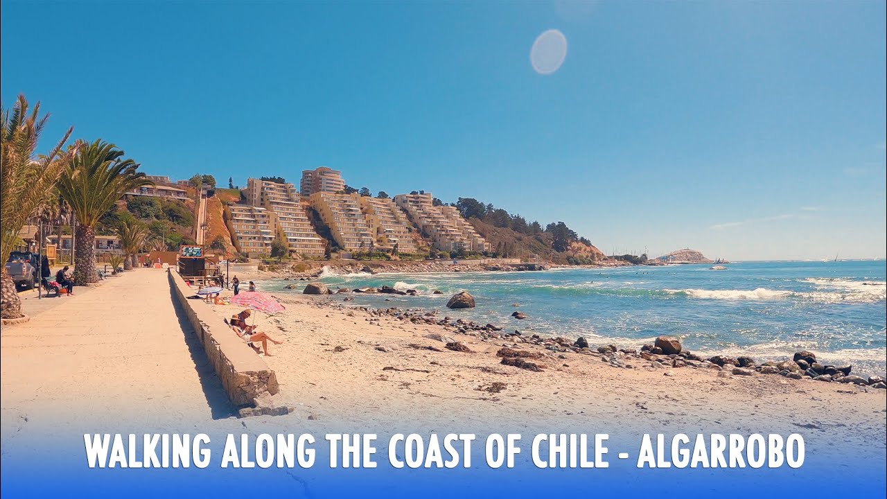 Caminando por la costa de Chile 🇨🇱: Día de verano en Algarrobo (Sonido binaural 🎧) | 4K 50fps
