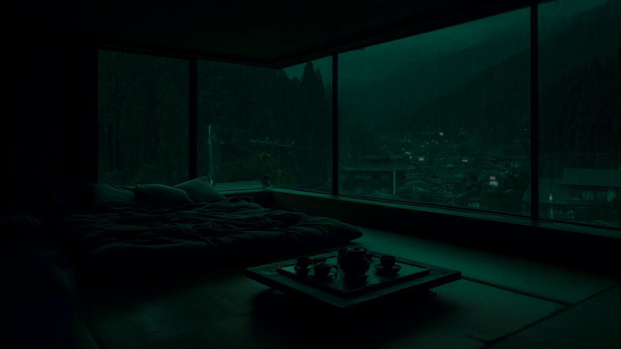 Heavy Rain at Night 🌧️| Dark Bedroom Tranquil Ambience for Sleeping