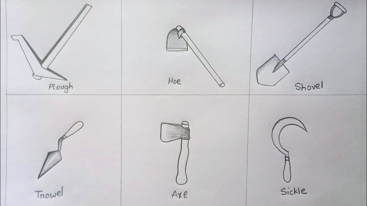 How to draw Farm tools ll 6 type of farm tools drawing ll very easy ll step by step