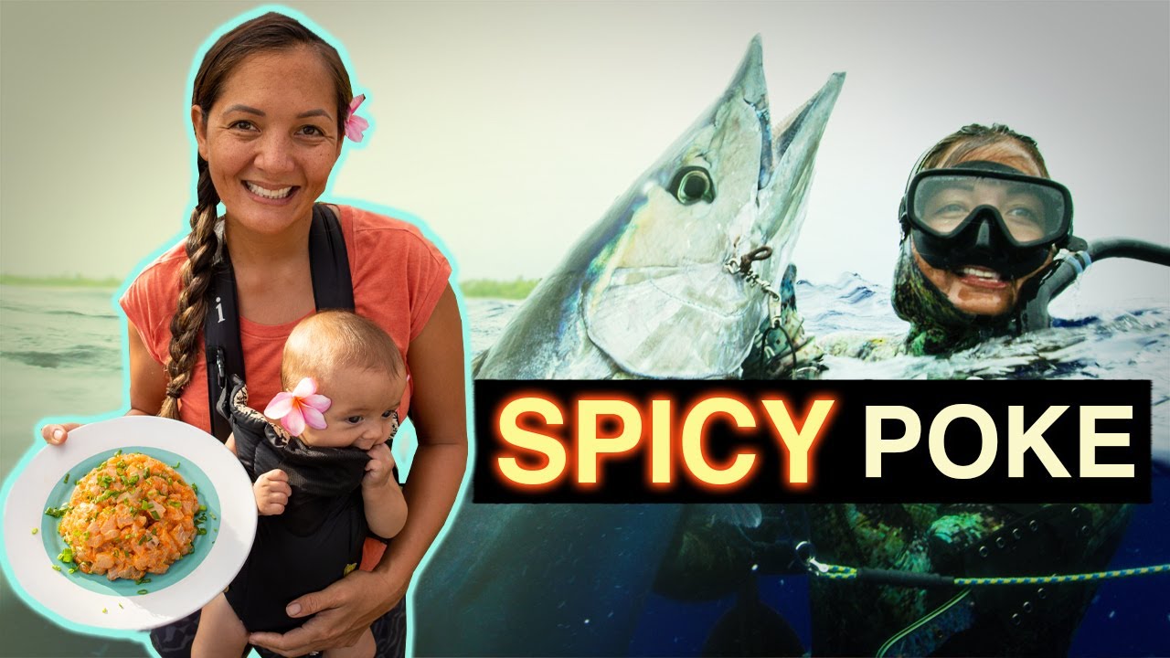 Best Poke Ever - Spicy Tuna style using Ono - Hawaiian Wahoo - Blue Water Spearfishing!