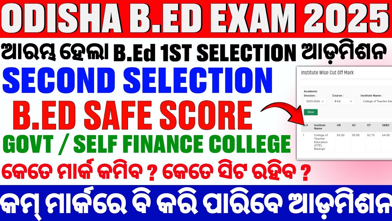 Odisha B.Ed Admission 2025 | Odisha Bed Second Selection Cut Off | Odisha B.Ed Second Selection Mark