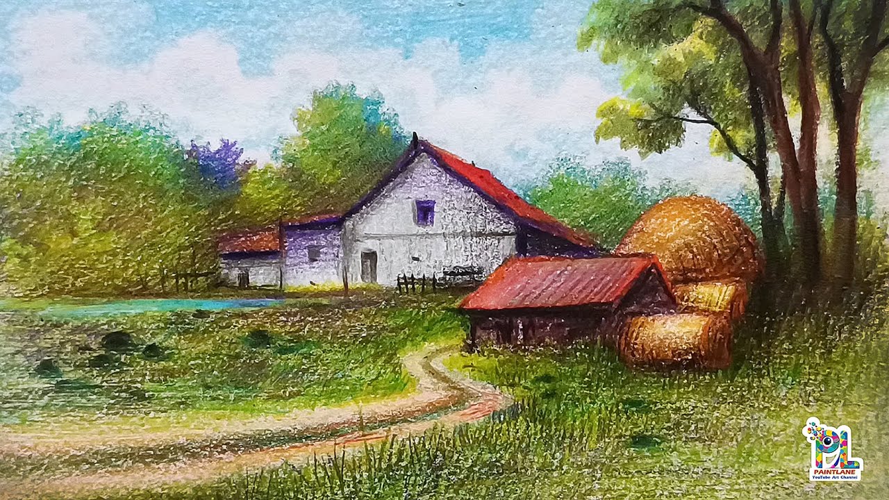 How to draw and coloring A Scenery Art with Colored Pencils