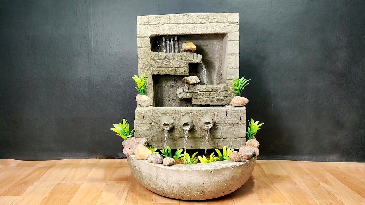 Beautiful garden table top waterfall fountain making at home