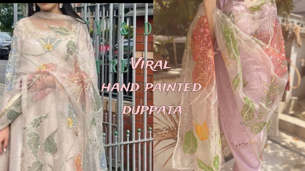 Luxury Handpainted Organza Dupatta | Designer Recreation | Elegant Floral Masterpiece ✨