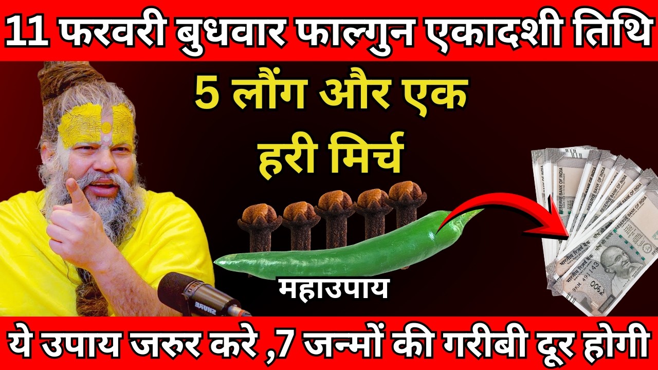 11 फरवरी बुधवार फाल्गुन एकादशी तिथि के दिन 5 लौंग और एक हरी मिर्च वाला उपाय जरूर करे| Premanand Ji