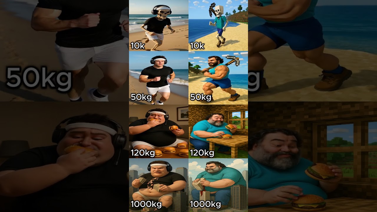 Thin To Fat Antoxich VS Minecraft Steve