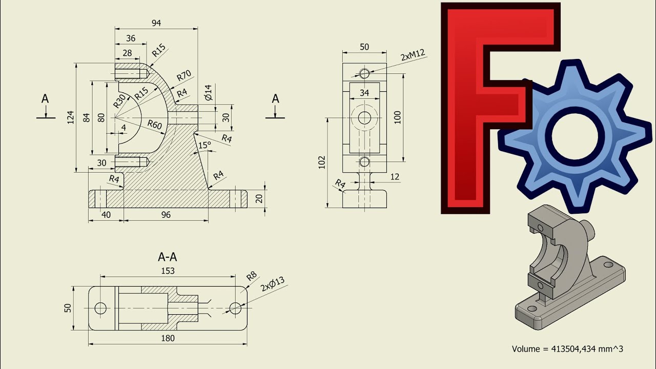 Учебное пособие FreeCAD - 060 ПРАВЫЙ ПОЛОВИНЧАТЫЙ ПОДШИПНИК