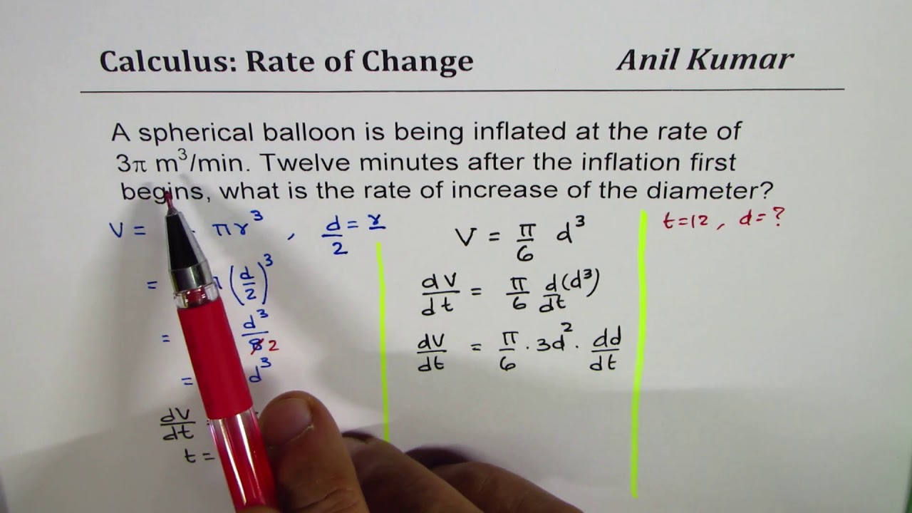 Rate of Increase in Diameter of the Spherical Balloon Inflated at rate