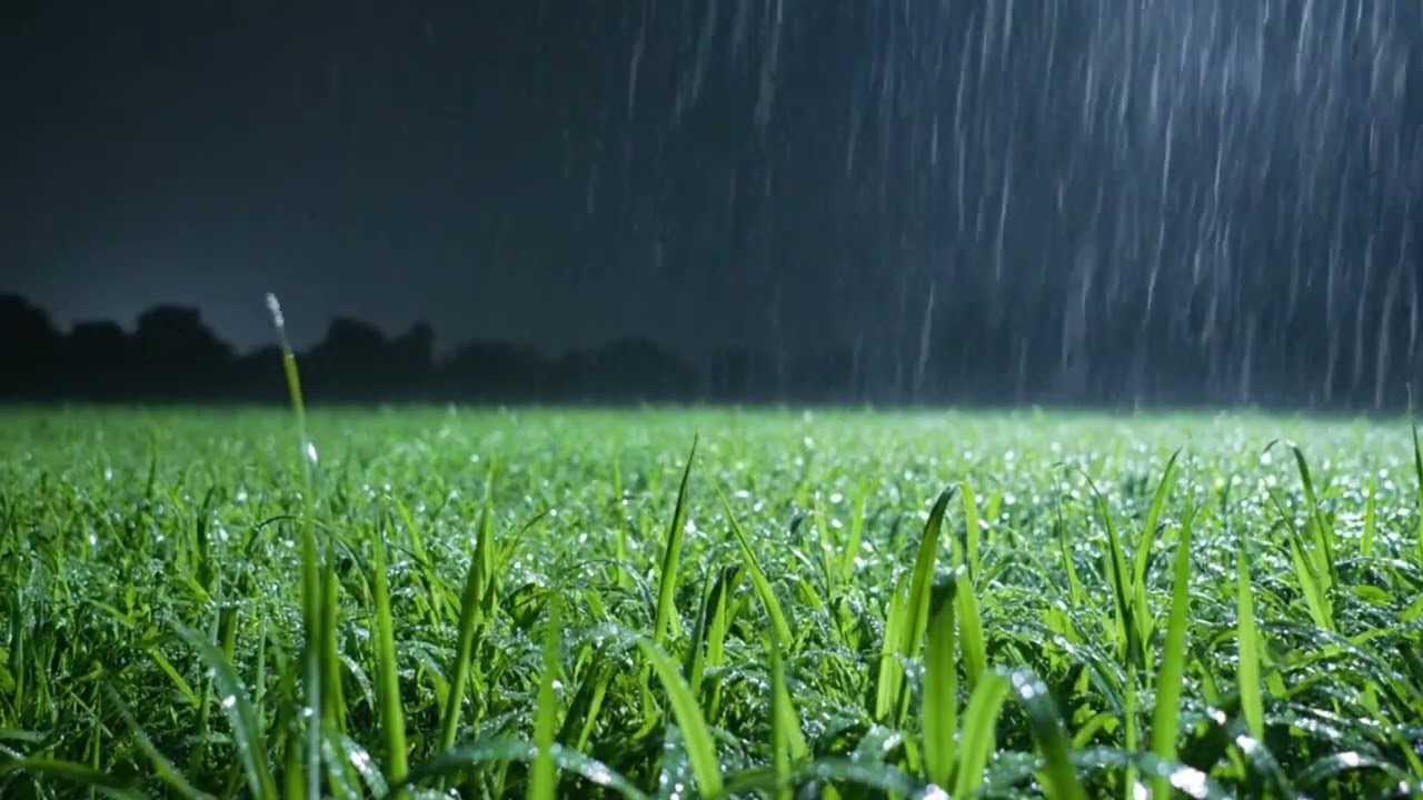 Relaxing Rain Sounds at Night on Grass | Deep Sleep, Stress Relief & Study Ambience