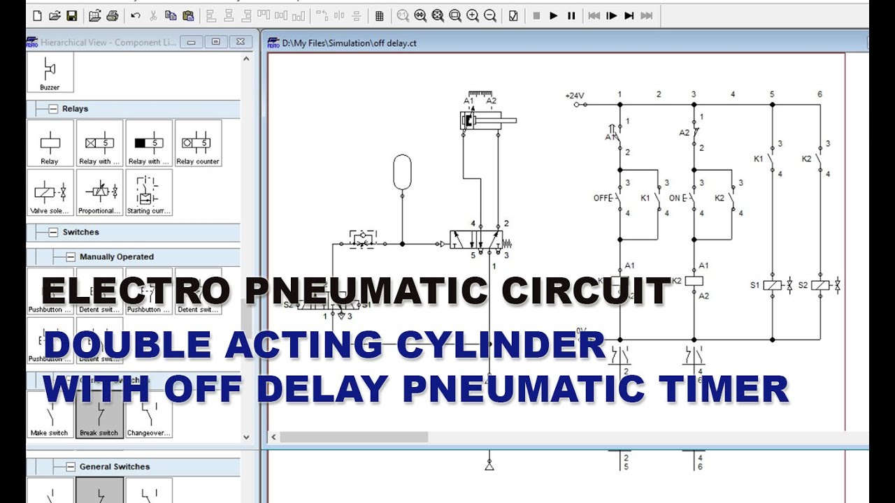ELECTRO PNEUMATIC CIRCUIT - DOUBLE ACTING CYLINDER WITH OFF DELAY PNEUMATIC TIMER