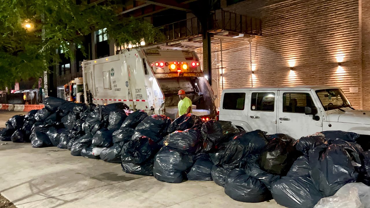 DSNY Garbage Truck VS Garbage Bag Mountain