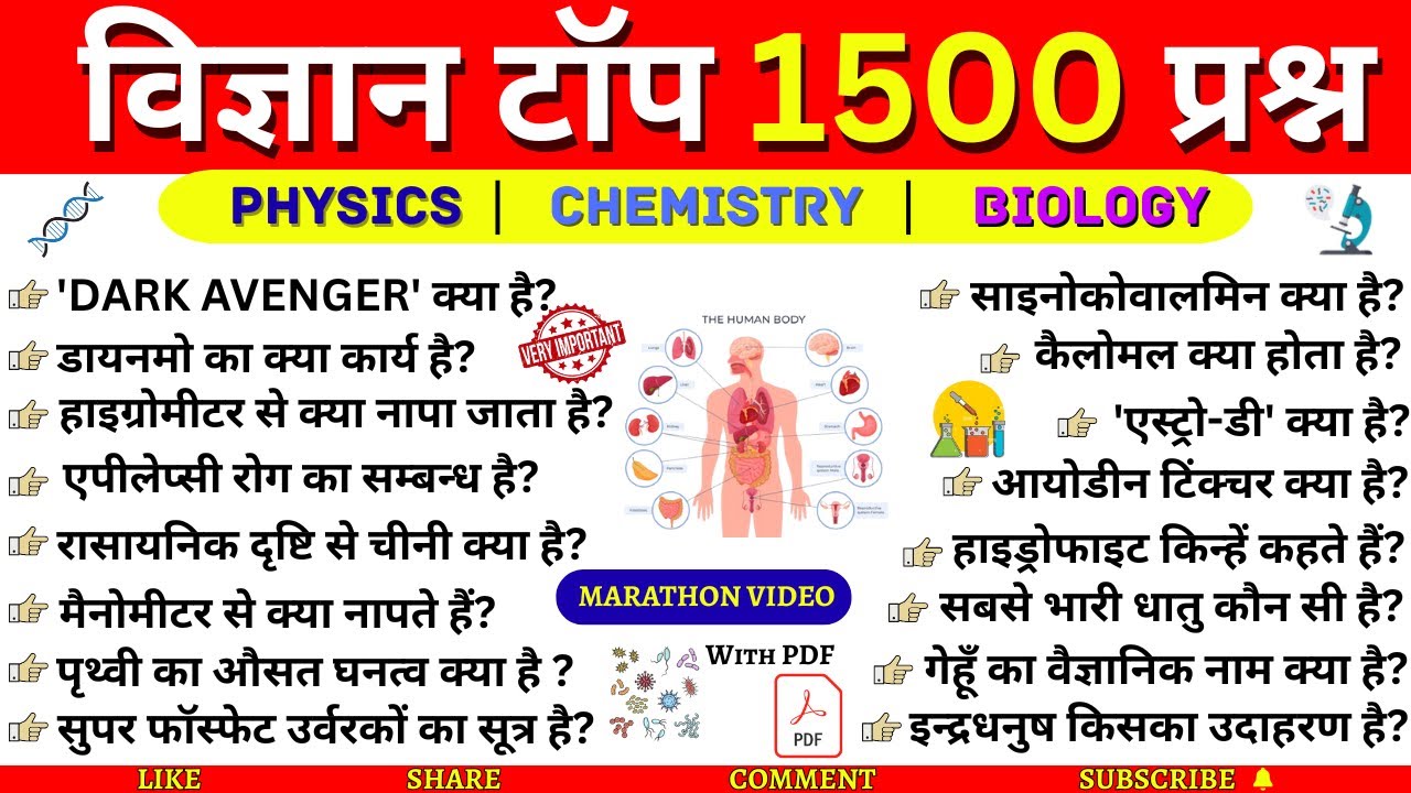 1500 Most Important Science Questions | Competitive Exams | SSC, Railway, NTPC, Group D, State Exams