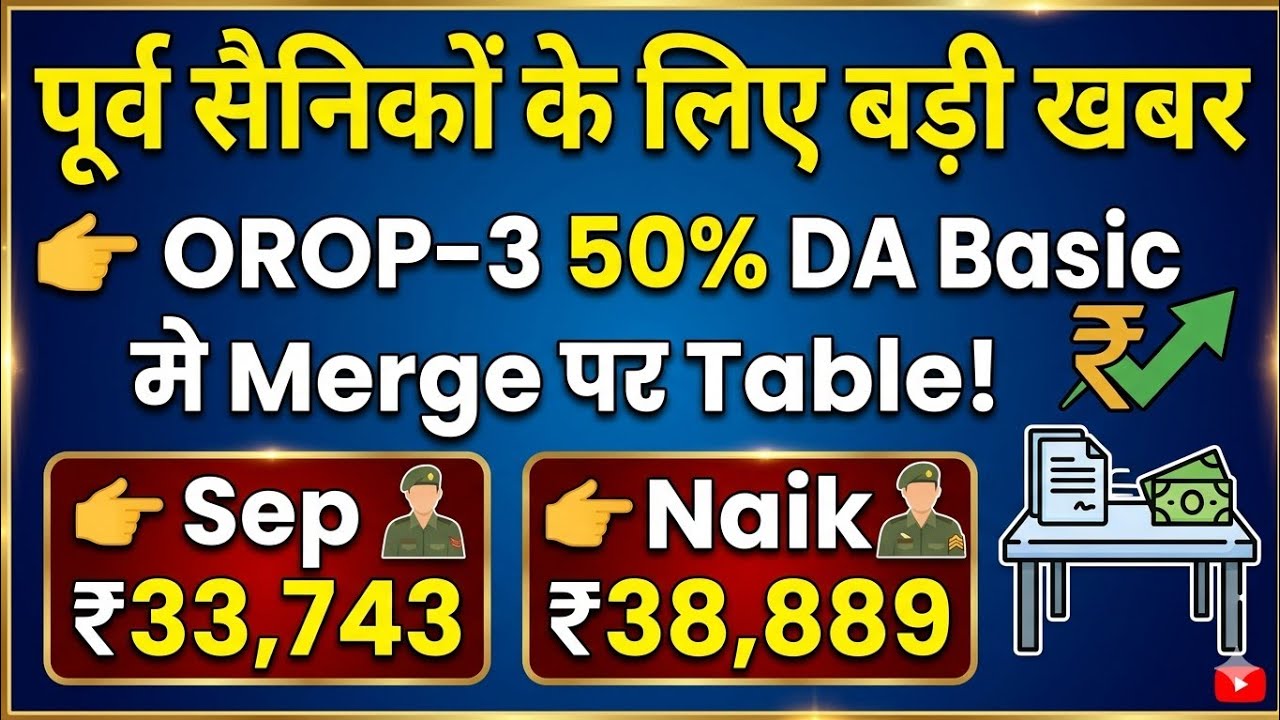 OROP-3 50% DA Basic मे Merge पर Table! Sep ₹33,743 Naik ₹38,889