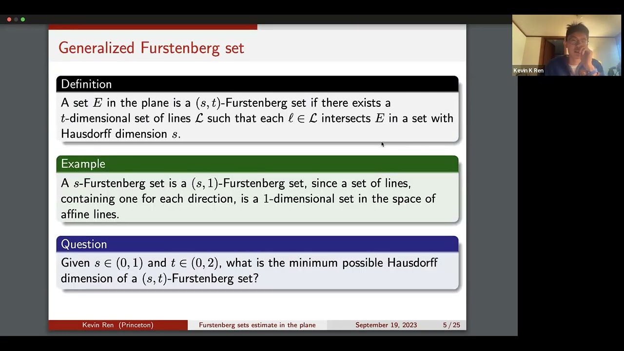 2023-09-19: Kevin Ren (Princeton) - Sharp Furstenberg sets estimate in the plane