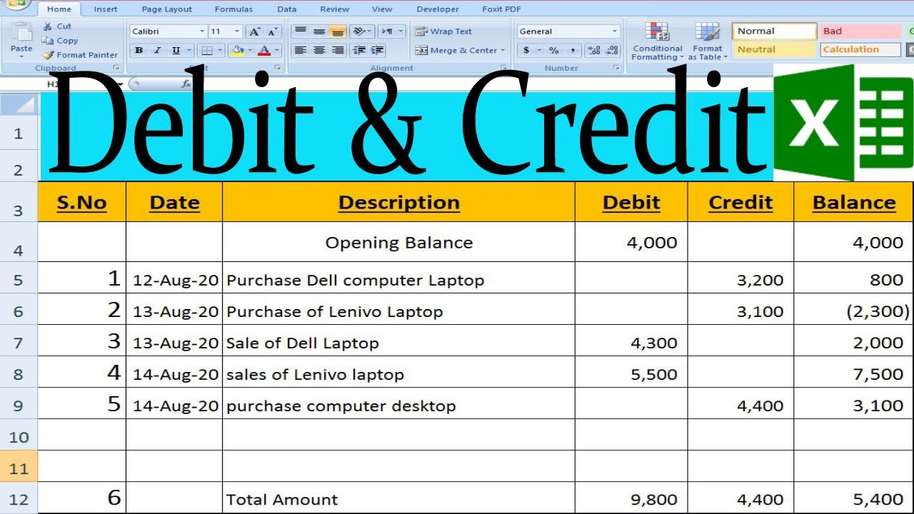 How to Make Debit and credit Sheet in MS Excel by learning center in Urdu/hindi
