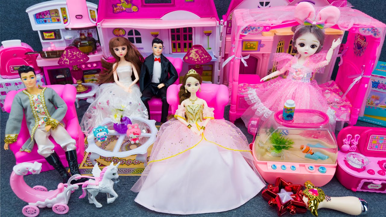 20 Minutes Satisfying Unboxing Barbie Princess Bedroom Happy Family Dress Up Playset ASMR Review