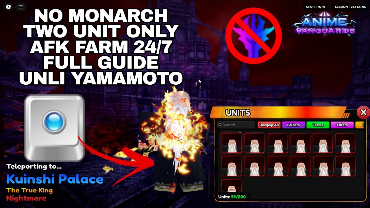 How To AFK Farm Yamamoto using tinytask *No Monarch* In Anime Vanguard