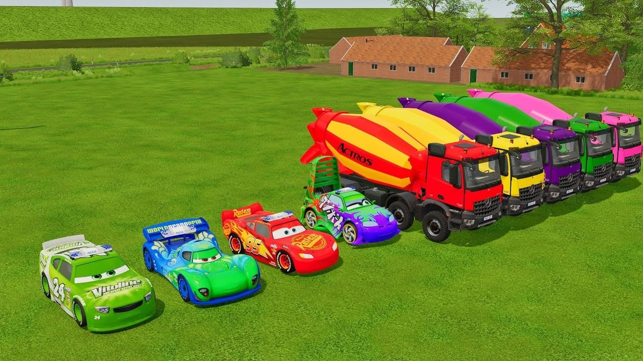 TRANSPORTING CARS, AMBULANCE, POLICE CARS, FIRE TRUCK OF COLORS! WITH TRUCKS! - FS 22