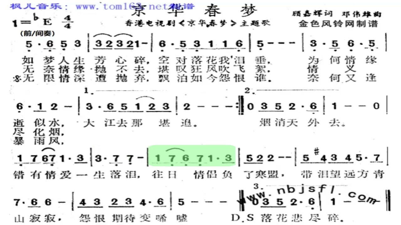 京华春梦/京華春夢 降E调伴奏 (加小节指示，供参考）- instrumental in E flat with measure marks