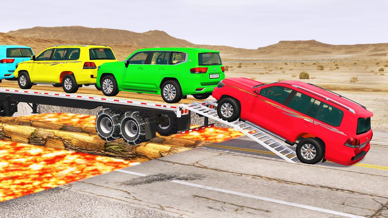 Toyota Cars vs Train | Truck Man Flatbed vs Train Beamng.drive 005