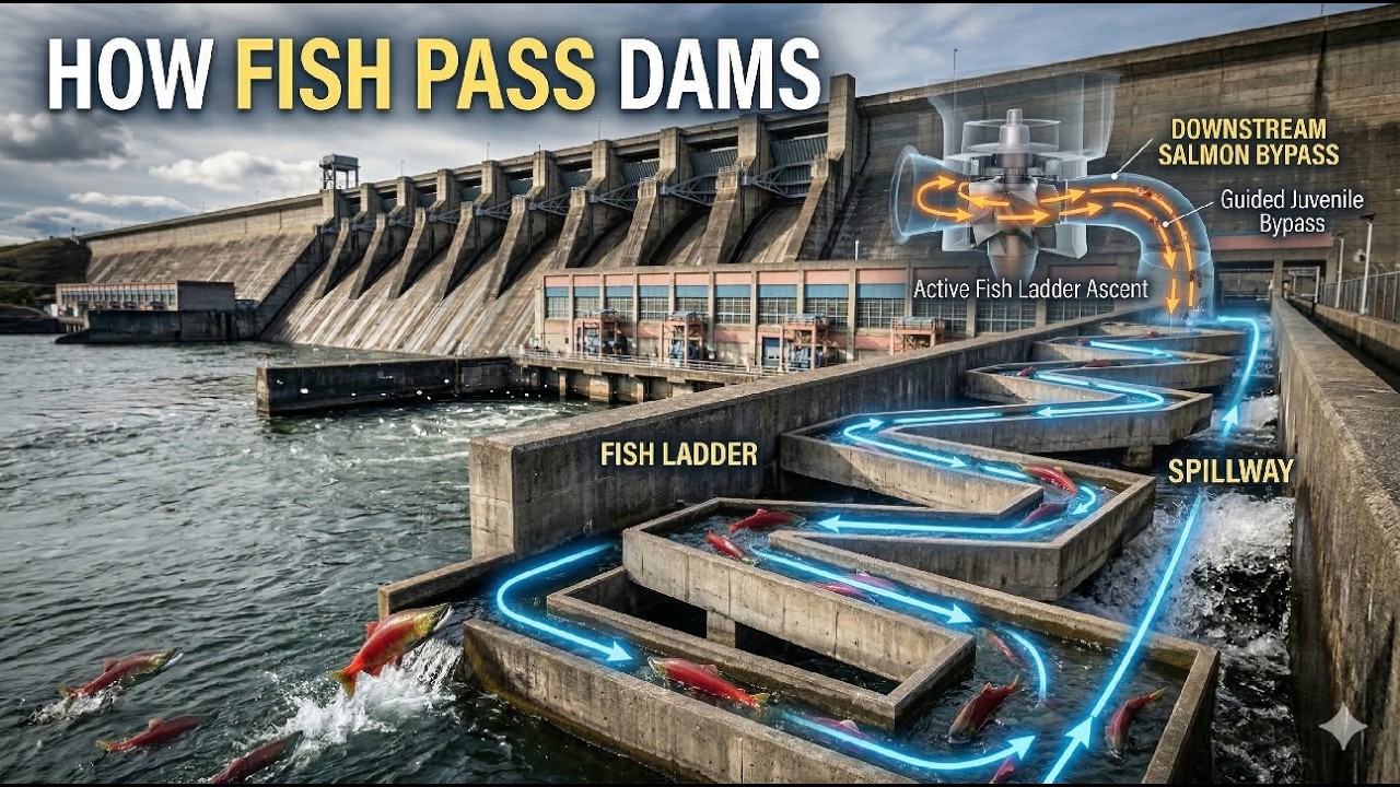 How Dams Let Fish Pass 🐟⚡ The Engineering Behind Salmon Ladders #fishladder #engineering #spawn