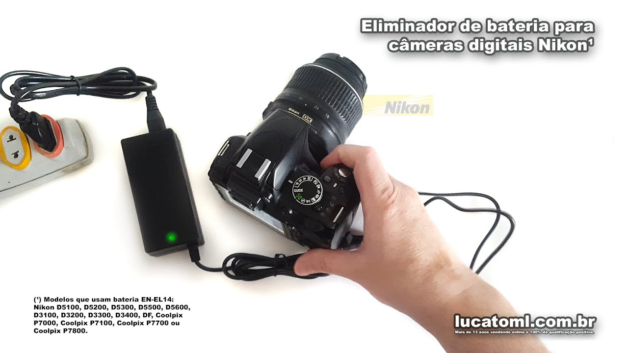 Eliminador de Bateria para Nikon diversos modelos¹ D5300 D5200 D5100 D3100 D3200 D3300 D3400 Coolpix