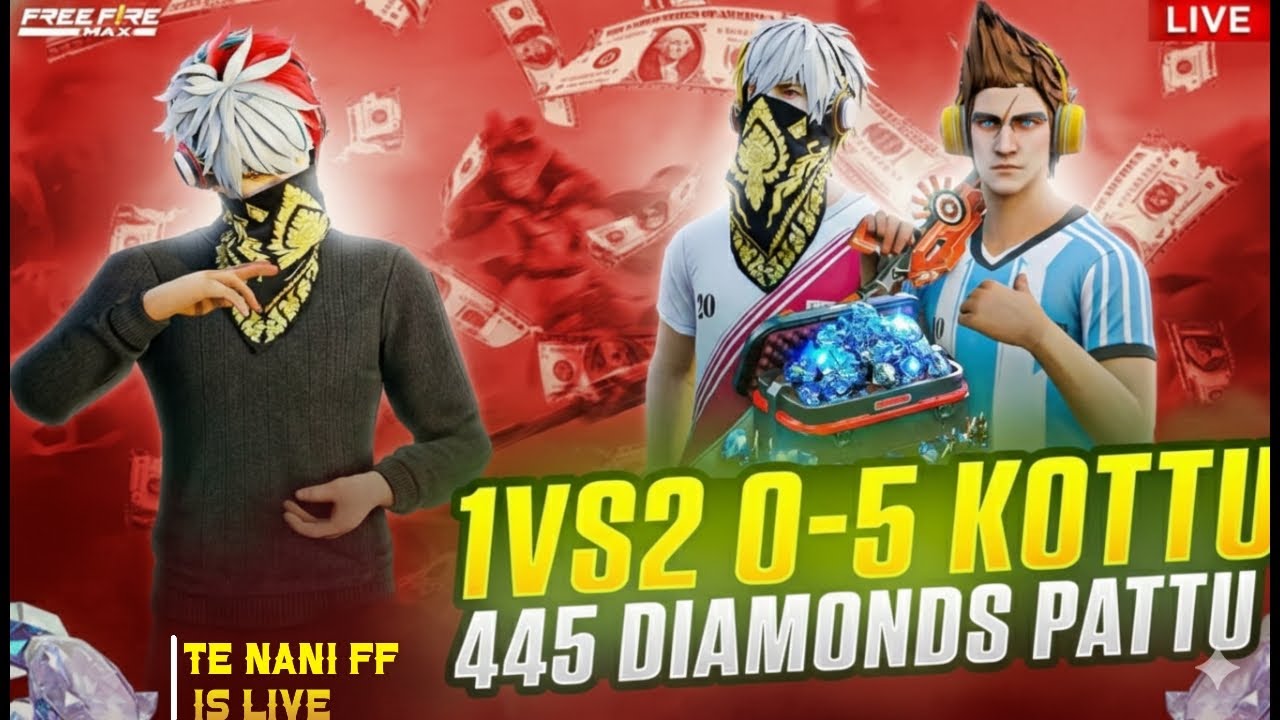 1 vs 2 Kottu 445 diamonds 💎 Pattu 🔥😱+Guild entry |Telugu Live Stream |#tenaniff #telugulivestream